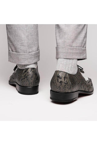 Marco Di Milano Andretti White & Gray Exotic Ostrich Leg Derby (MDM1181)-AmbrogioShoes