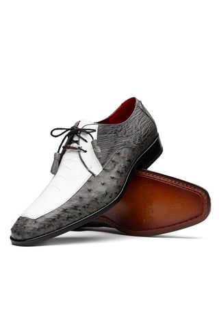 Marco Di Milano Andretti White & Gray Exotic Ostrich Leg Derby (MDM1181)-AmbrogioShoes