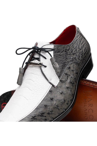 Marco Di Milano Andretti White & Gray Exotic Ostrich Leg Derby (MDM1181)-AmbrogioShoes