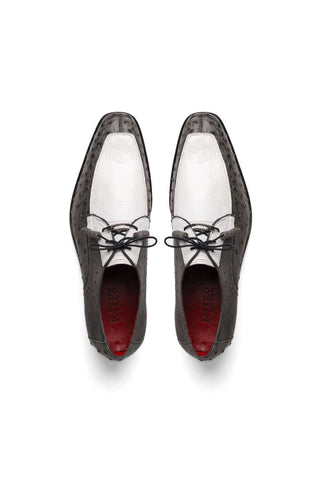 Marco Di Milano Andretti White & Gray Exotic Ostrich Leg Derby (MDM1181)-AmbrogioShoes