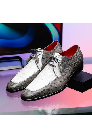 Marco Di Milano Andretti White & Gray Exotic Ostrich Leg Derby (MDM1181)-AmbrogioShoes