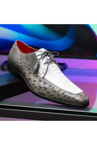 Marco Di Milano Andretti White & Gray Exotic Ostrich Leg Derby (MDM1181)-AmbrogioShoes