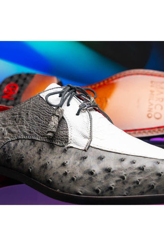 Marco Di Milano Andretti White & Gray Exotic Ostrich Leg Derby (MDM1181)-AmbrogioShoes