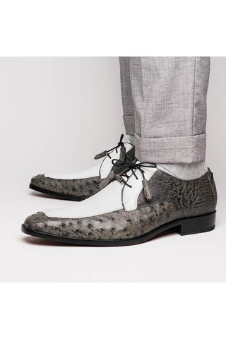 Marco Di Milano Andretti White & Gray Exotic Ostrich Leg Derby (MDM1181)-AmbrogioShoes
