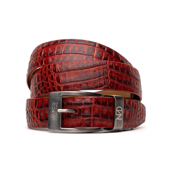 Marco Di Milano Antique Red Genuine Exotic Crocodile Men's Belts (MDMB1017)-AmbrogioShoes