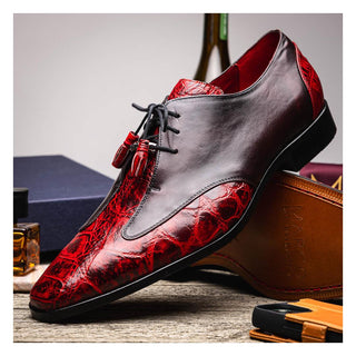 Marco Di Milano Anzio Black Cherry Exotic Alligator / Calfskin Leather Derby (MDM1037)-AmbrogioShoes