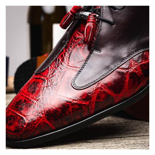 Marco Di Milano Anzio Black Cherry Exotic Alligator / Calfskin Leather Derby (MDM1037)-AmbrogioShoes