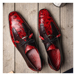 Marco Di Milano Anzio Black Cherry Exotic Alligator / Calfskin Leather Derby (MDM1037)-AmbrogioShoes