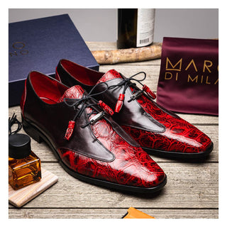 Marco Di Milano Anzio Black Cherry Exotic Alligator / Calfskin Leather Derby (MDM1037)-AmbrogioShoes