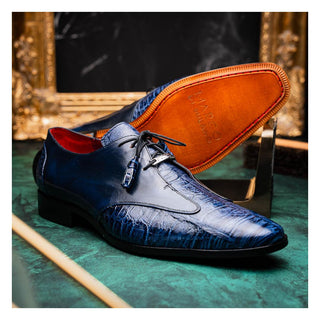 Marco Di Milano Anzio Blue Exotic Alligator / Calfskin Leather Derby (MDM1037)-AmbrogioShoes