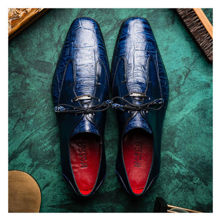 Marco Di Milano Anzio Blue Exotic Alligator / Calfskin Leather Derby (MDM1037)-AmbrogioShoes