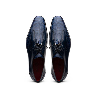 Marco Di Milano Anzio Blue Exotic Alligator / Calfskin Leather Derby (MDM1037)-AmbrogioShoes