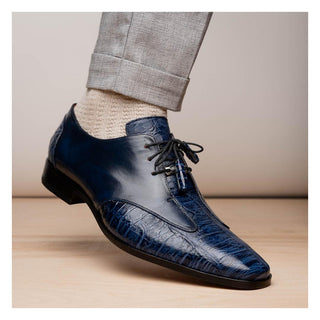Marco Di Milano Anzio Blue Exotic Alligator / Calfskin Leather Derby (MDM1037)-AmbrogioShoes