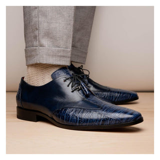 Marco Di Milano Anzio Blue Exotic Alligator / Calfskin Leather Derby (MDM1037)-AmbrogioShoes