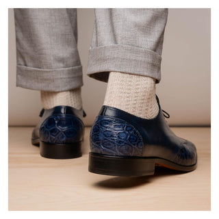 Marco Di Milano Anzio Blue Exotic Alligator / Calfskin Leather Derby (MDM1037)-AmbrogioShoes