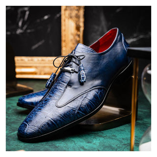 Marco Di Milano Anzio Blue Exotic Alligator / Calfskin Leather Derby (MDM1037)-AmbrogioShoes