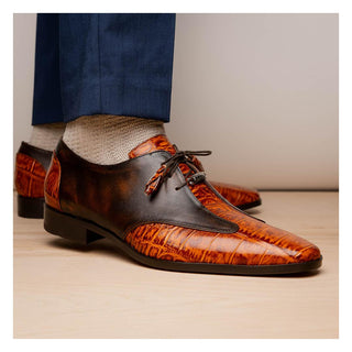 Marco Di Milano Anzio Brandy Exotic Alligator / Calfskin Leather Derby (MDM1037)-AmbrogioShoes