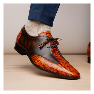 Marco Di Milano Anzio Brandy Exotic Alligator / Calfskin Leather Derby (MDM1037)-AmbrogioShoes