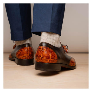 Marco Di Milano Anzio Brandy Exotic Alligator / Calfskin Leather Derby (MDM1037)-AmbrogioShoes