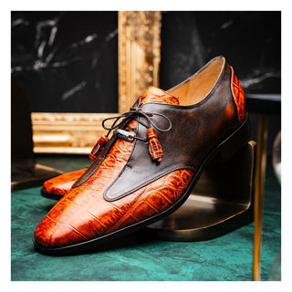 Marco Di Milano Anzio Brandy Exotic Alligator / Calfskin Leather Derby (MDM1037)-AmbrogioShoes
