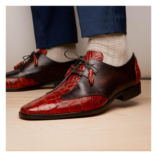 Marco Di Milano Anzio Cognac Exotic Alligator / Calfskin Leather Derby (MDM1037)-AmbrogioShoes