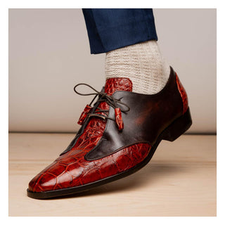 Marco Di Milano Anzio Cognac Exotic Alligator / Calfskin Leather Derby (MDM1037)-AmbrogioShoes