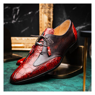Marco Di Milano Anzio Cognac Exotic Alligator / Calfskin Leather Derby (MDM1037)-AmbrogioShoes