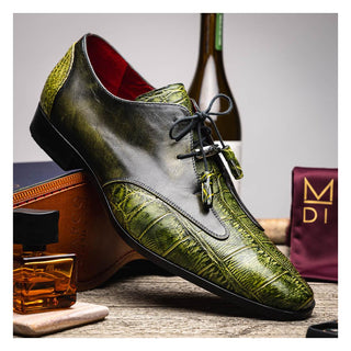 Marco Di Milano Anzio Green Exotic Alligator / Calfskin Leather Derby (MDM1037)-AmbrogioShoes