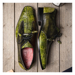 Marco Di Milano Anzio Green Exotic Alligator / Calfskin Leather Derby (MDM1037)-AmbrogioShoes