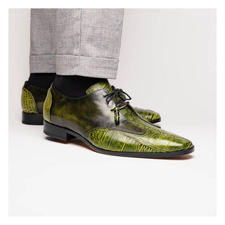 Marco Di Milano Anzio Green Exotic Alligator / Calfskin Leather Derby (MDM1037)-AmbrogioShoes