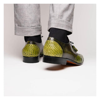 Marco Di Milano Anzio Green Exotic Alligator / Calfskin Leather Derby (MDM1037)-AmbrogioShoes