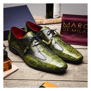 Marco Di Milano Anzio Green Exotic Alligator / Calfskin Leather Derby (MDM1037)-AmbrogioShoes