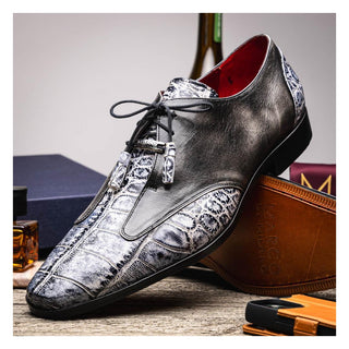 Marco Di Milano Anzio Newspaper & Gray Exotic Alligator / Calfskin Leather Derby (MDM1037)-AmbrogioShoes