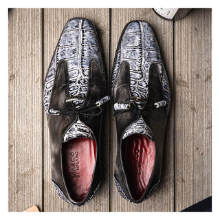 Marco Di Milano Anzio Newspaper & Gray Exotic Alligator / Calfskin Leather Derby (MDM1037)-AmbrogioShoes