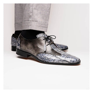 Marco Di Milano Anzio Newspaper & Gray Exotic Alligator / Calfskin Leather Derby (MDM1037)-AmbrogioShoes