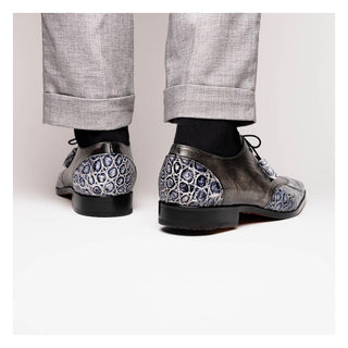 Marco Di Milano Anzio Newspaper & Gray Exotic Alligator / Calfskin Leather Derby (MDM1037)-AmbrogioShoes