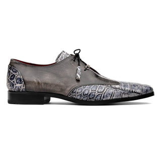 Marco Di Milano Anzio Newspaper & Gray Exotic Alligator / Calfskin Leather Derby (MDM1037)-AmbrogioShoes