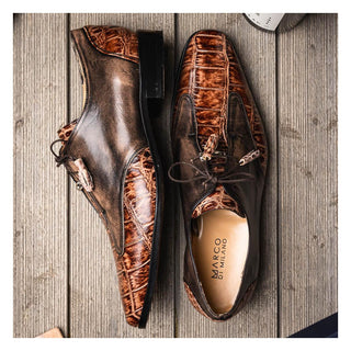 Marco Di Milano Anzio Rustic Orix Exotic Alligator / Calfskin Leather Derby (MDM1037)-AmbrogioShoes