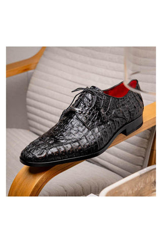 Marco Di Milano Apricena Genuine Black Caiman Crocodile Derby (MDM1092)-AmbrogioShoes