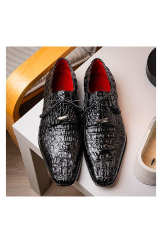 Marco Di Milano Apricena Genuine Black Caiman Crocodile Derby (MDM1092)-AmbrogioShoes