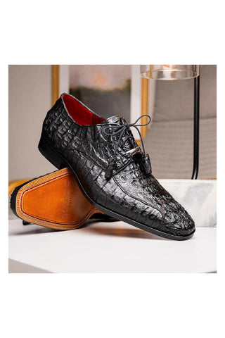 Marco Di Milano Apricena Genuine Black Caiman Crocodile Derby (MDM1092)-AmbrogioShoes