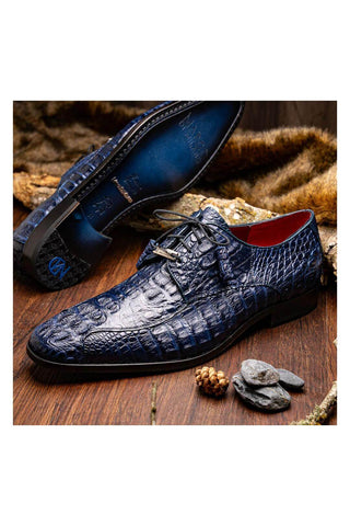 Marco Di Milano Apricena Genuine Midnight Blue Caiman Crocodile Derby (MDM1092)-AmbrogioShoes