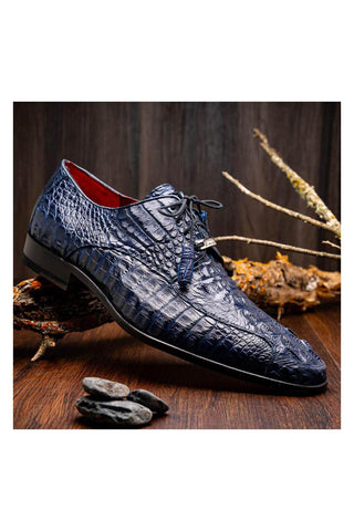 Marco Di Milano Apricena Genuine Midnight Blue Caiman Crocodile Derby (MDM1092)-AmbrogioShoes