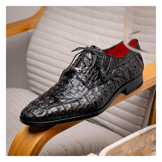Marco Di Milano Apricena Men's Shoes Genuine Black Caiman Crocodile Derby (MDM1092)-AmbrogioShoes