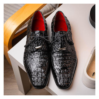 Marco Di Milano Apricena Men's Shoes Genuine Black Caiman Crocodile Derby (MDM1092)-AmbrogioShoes