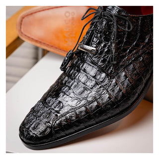 Marco Di Milano Apricena Men's Shoes Genuine Black Caiman Crocodile Derby (MDM1092)-AmbrogioShoes