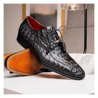 Marco Di Milano Apricena Men's Shoes Genuine Black Caiman Crocodile Derby (MDM1092)-AmbrogioShoes