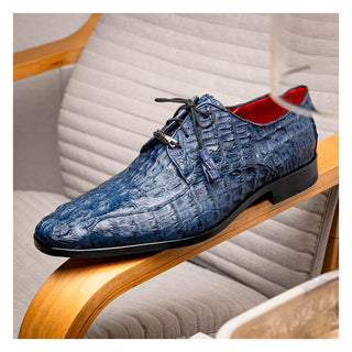 Marco Di Milano Apricena Men's Shoes Genuine Navy Caiman Crocodile Derby (MDM1092)-AmbrogioShoes