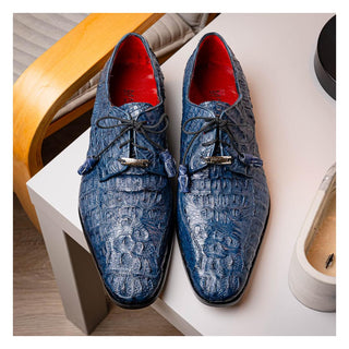 Marco Di Milano Apricena Men's Shoes Genuine Navy Caiman Crocodile Derby (MDM1092)-AmbrogioShoes