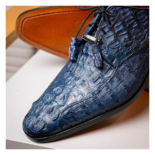 Marco Di Milano Apricena Men's Shoes Genuine Navy Caiman Crocodile Derby (MDM1092)-AmbrogioShoes
